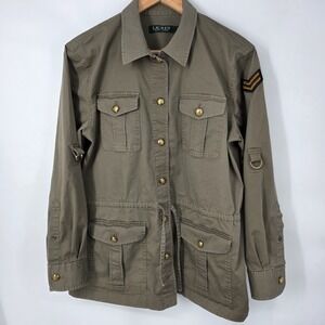 Lauren Ralph Lauren Military Field‎ Jacket Olive Drab Gold Button Chevron Sz 6